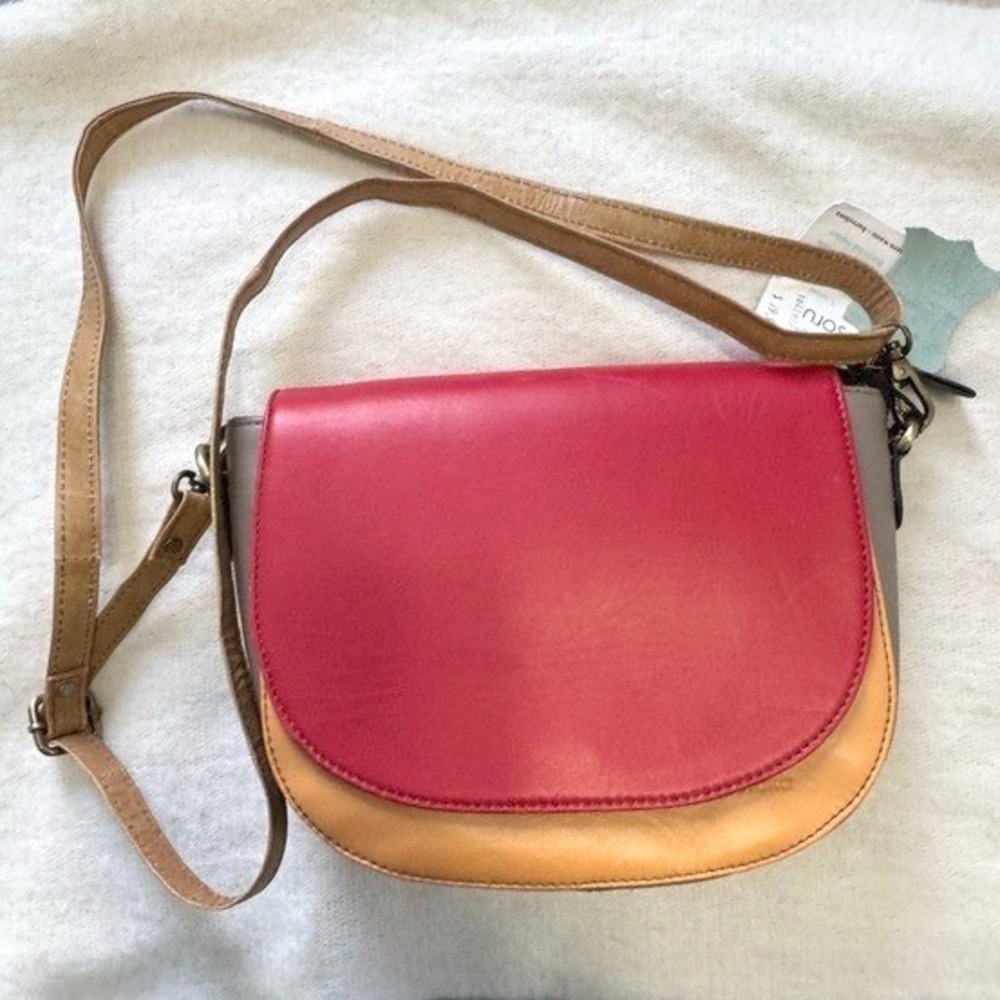 Soruka Bag Recycled Leather Crossbody NWT Red Tan Grey Satchel Sustainable Purse